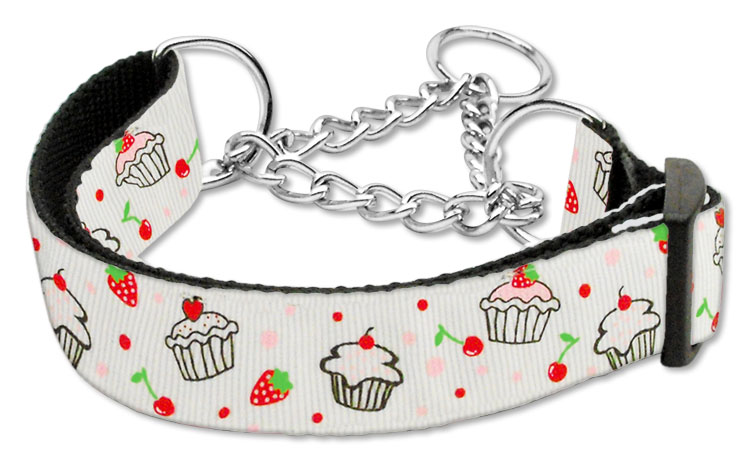 Cupcakes Nylon Ribbon Collar Martingale Large White